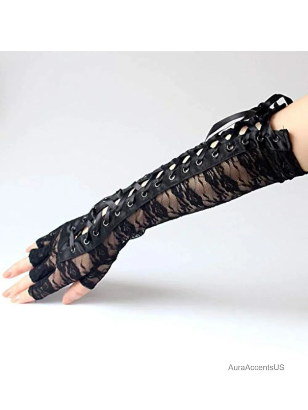 Elbow Length Fingerless Lace Up Arm Warmer Lace Gloves